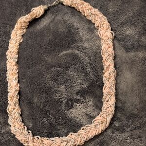 Elegant Braided Beaded Necklace - Pink and Silver